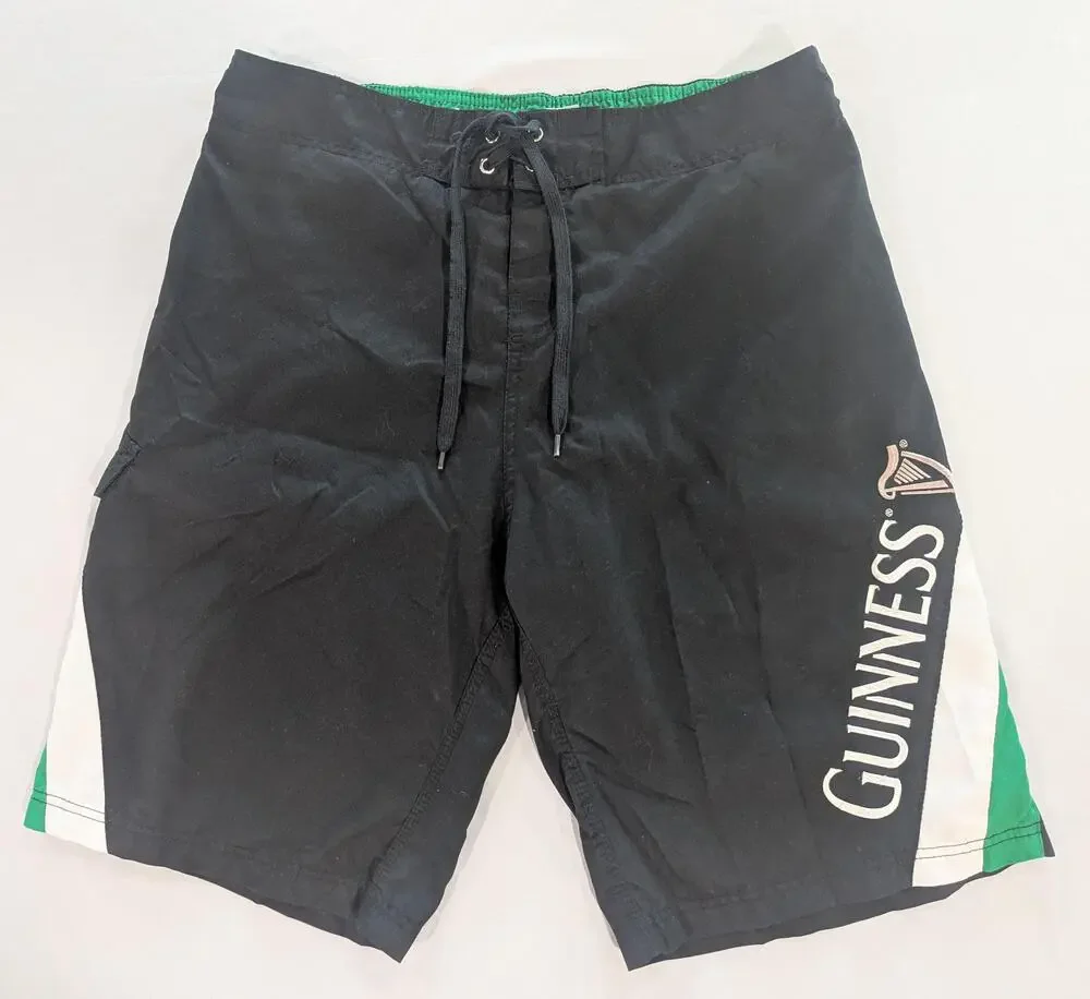 Guinness Shorts Mens XL Black Green Colorblock Board Swim Trunks Mesh Lined
